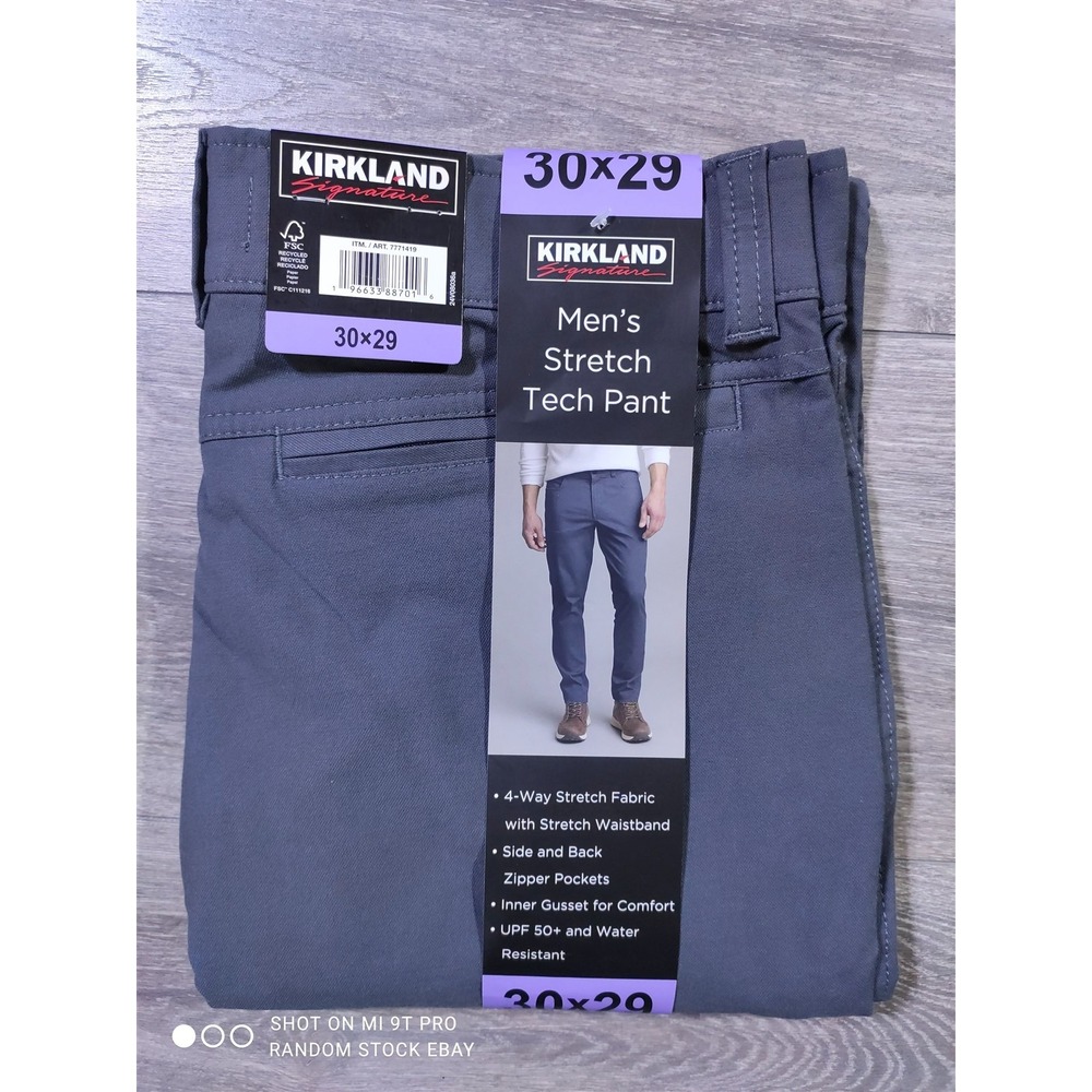 Kirkland Signature Men's Stretch Tech Pants 30x29 Gray Water Resistant 7771419